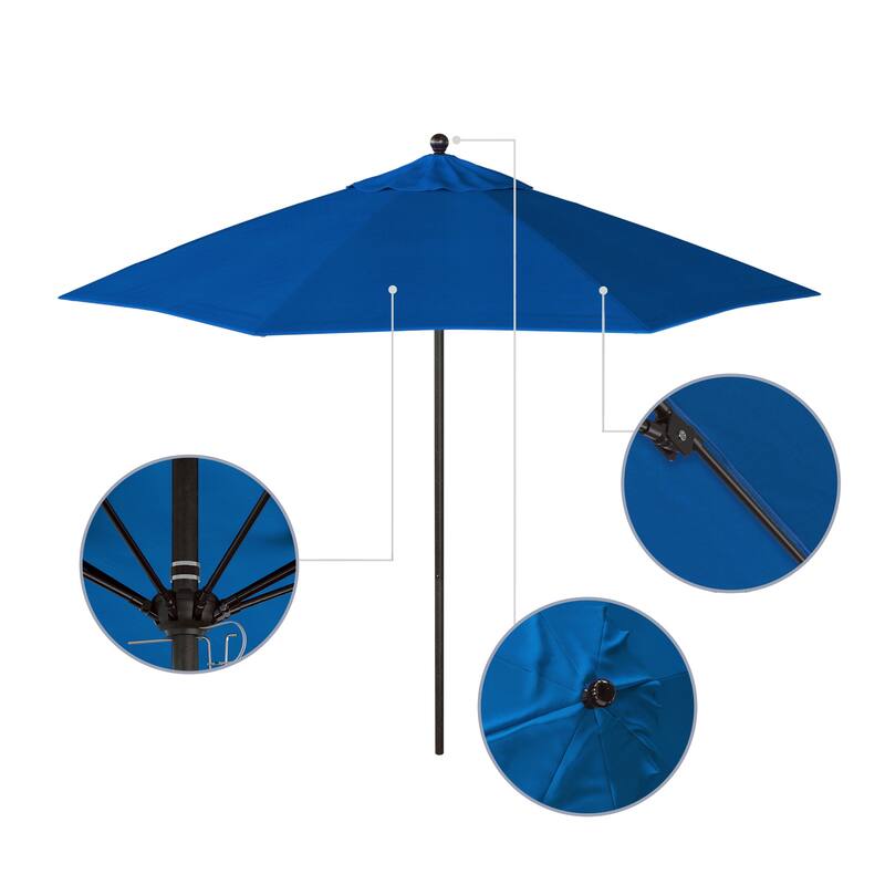 California Umbrella 9' Rd. Aluminum Frame, Fiberglass Rib Market Umbrella, Push Open, Bronze Finish, Pacifica Fabric