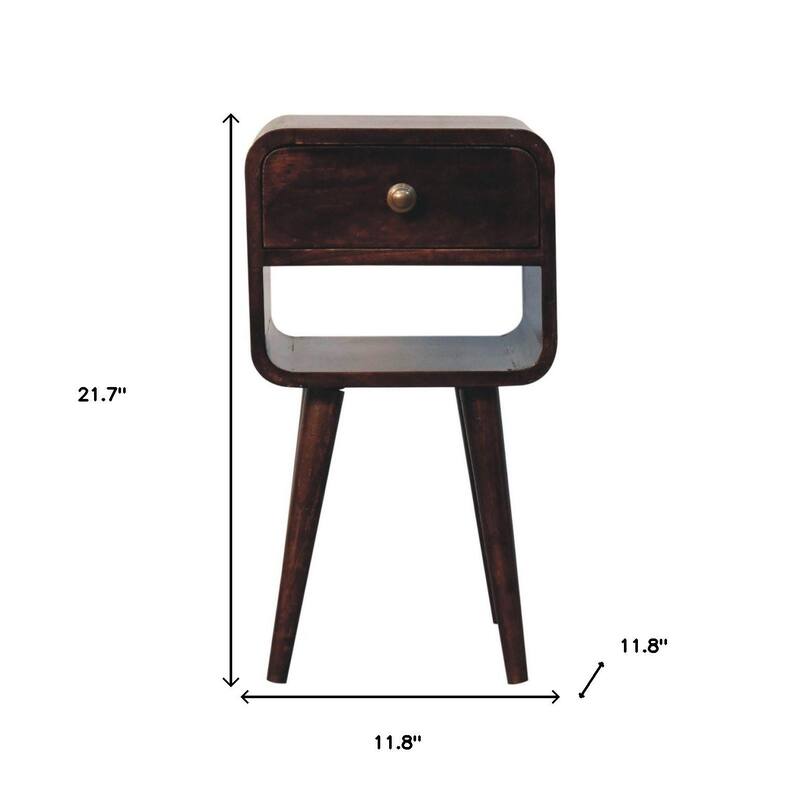 HomeRoots 22" Walnut Solid Wood Square One Drawer Nightstand