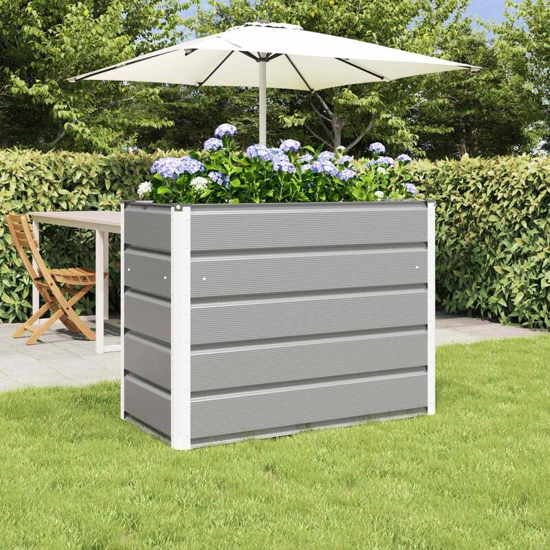 vidaXL Planter in Galvanised Steel - 39.37 x 19.69 x 17.72 - Grey - 39.37 x 19.69 x 30.31 in