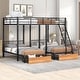 preview thumbnail 1 of 7, Full Over Twin & Twin Bunk Bed, Metal Triple Bunk Bed with Drawers and Guardrails, Black