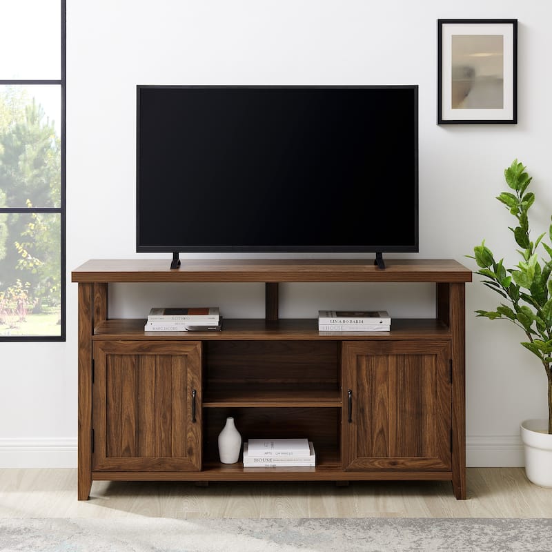Middlebrook 58-inch Groove Door Highboy TV Stand - Dark Walnut