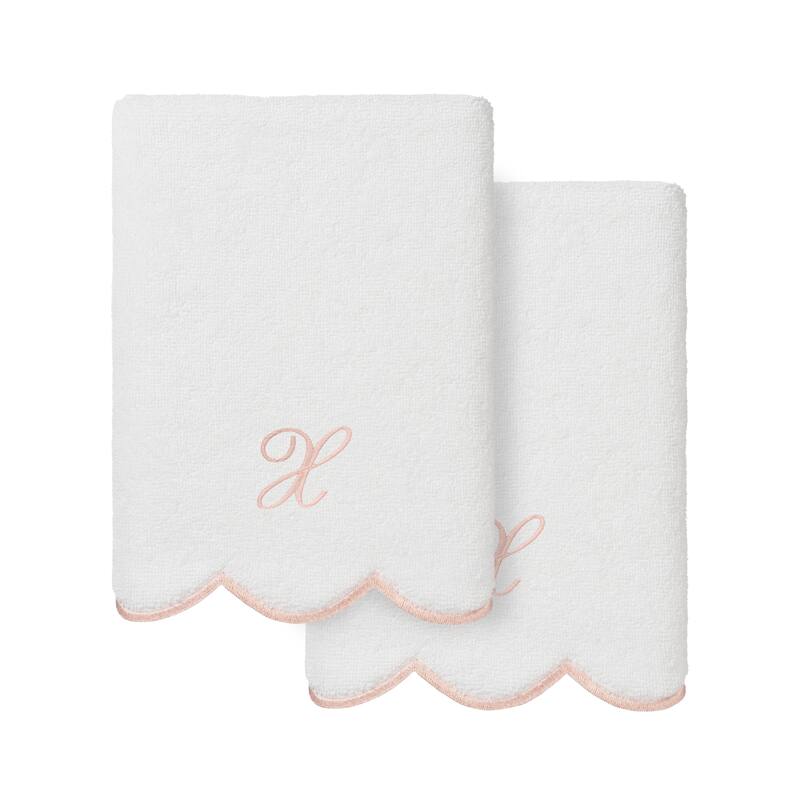 Authentic Hotel and Spa 100% Turkish Cotton Pink ADORNIA Scallop Personalized 2 Piece Hand Towel Set - 2 Hand Towels - X