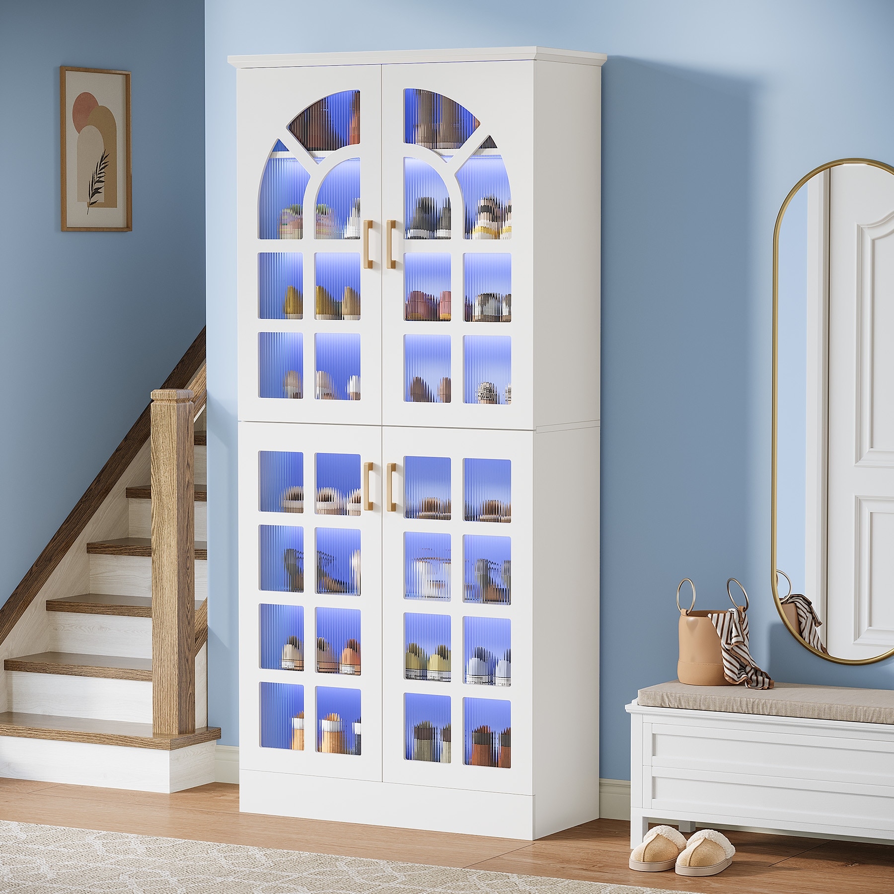 35 Pairs Tall Shoe Storage Cabinet with Doors, 8 Tiers Shoe Rack Organizer with LED Light and Adjustable Shelves for Entryway