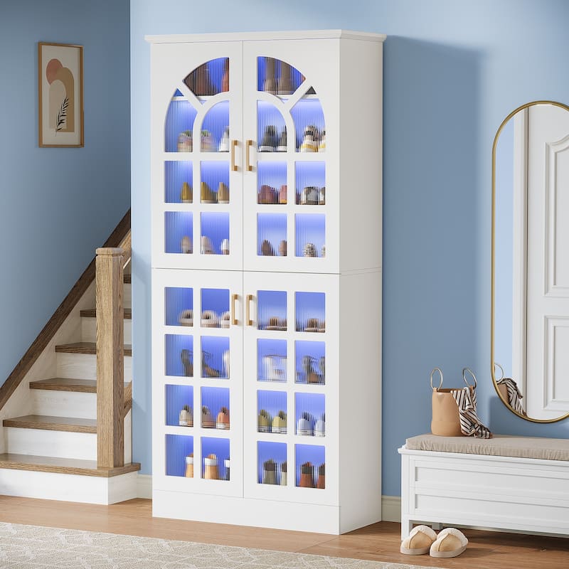 35 Pairs Tall Shoe Storage Cabinet with Doors, 8 Tiers Shoe Rack Organizer with LED Light and Adjustable Shelves for Entryway