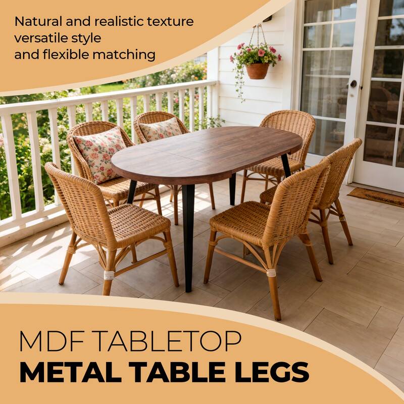 Modern Extensible Oval Dining Table 4-6 Person, Kitchen Table with MDF Top & Metal Legs for Dining Room, Living Room