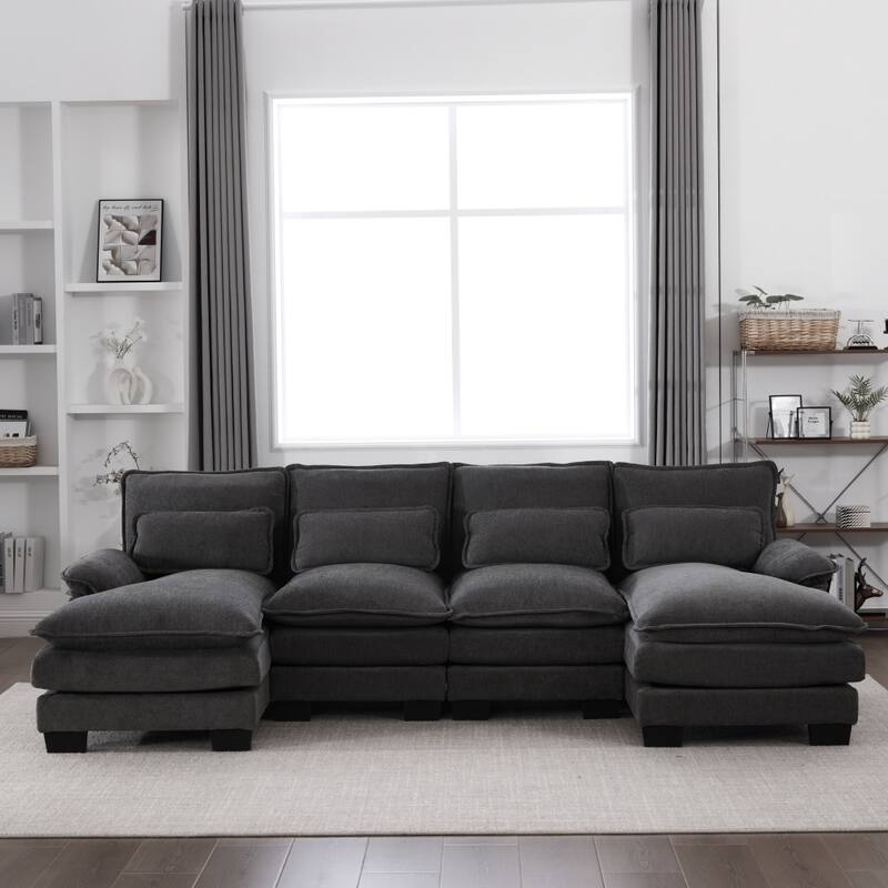 107.87" Modular Chenille Comfy Sectional Cloud Sofa with Double Chaise