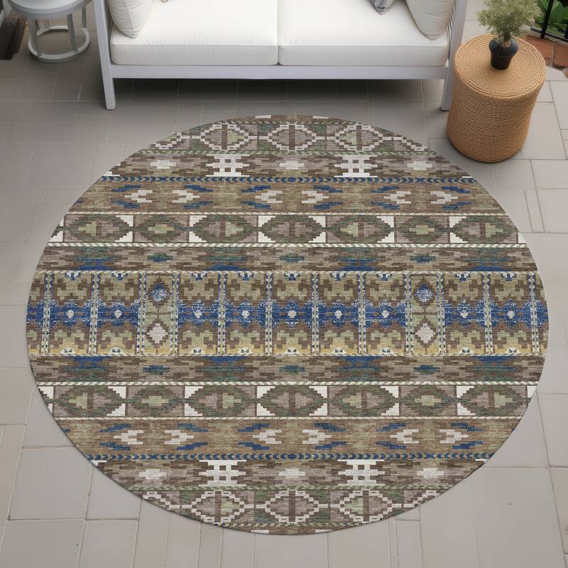 Machine Washable Indoor/ Outdoor Global Haswell Chantille Rug - Brown - 8' x 8'