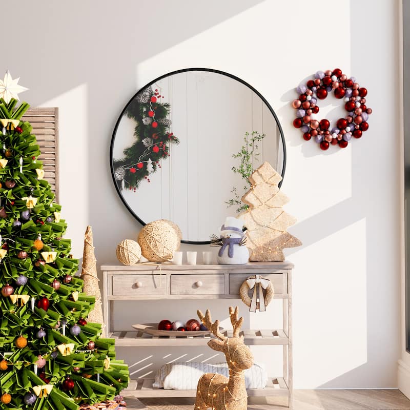 Modern Bathroom Wall Mounted Round Vanity Mirror - 36x36 - Black