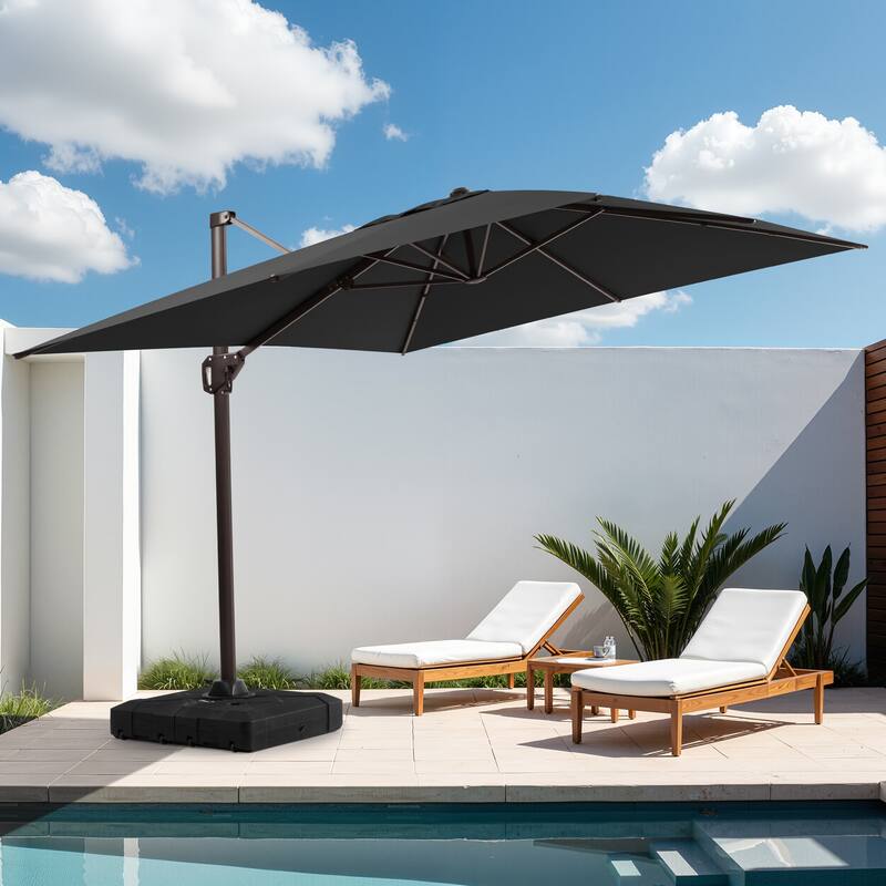 11 x 9 FT Outdoor Patio Offset Cantilever Umbrella with Base - Black
