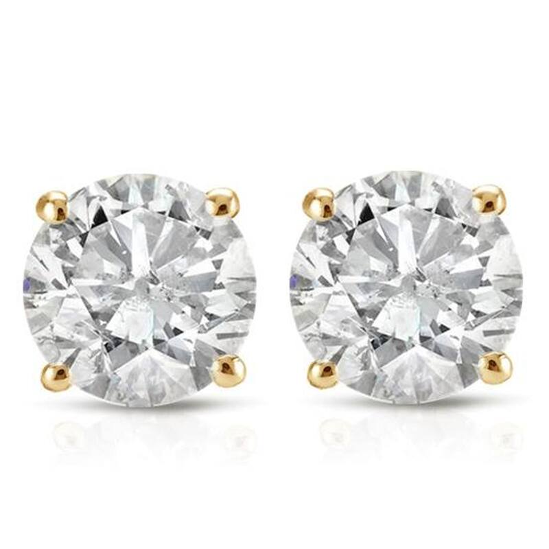 1 1/2 ct Round Diamond Stud Earrings in Yellow Gold with Screw Backs