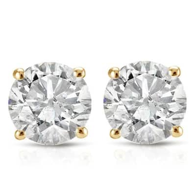 1 1/2 ct Round Diamond Stud Earrings in Yellow Gold with Screw Backs