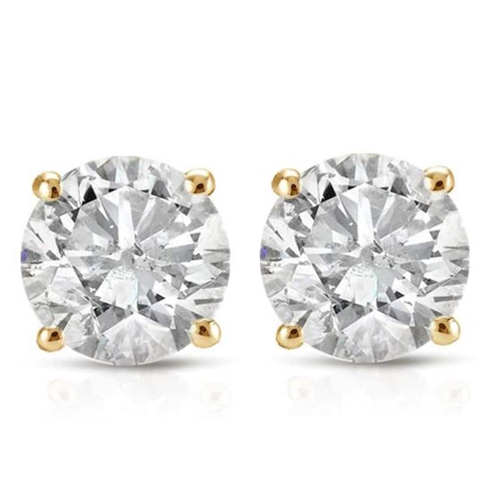 Bliss Diamond 1ct Round Cut Diamond Stud Earrings in Yellow Gold with Screw Backs