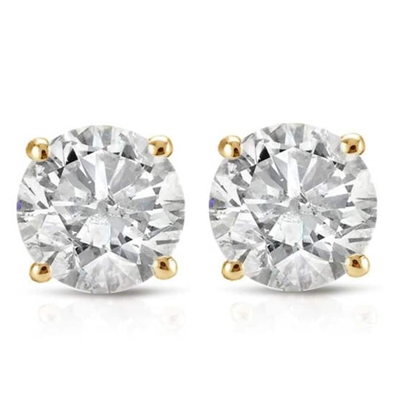 Bliss Diamond Certified 1.00Ct Natural Round Screw Back Diamond Studs Gold - Yellow