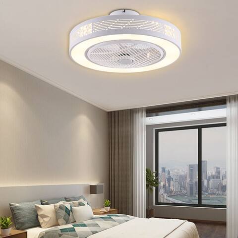 22" Modern LED Cage Ceiling Fan Quiet for Bedroom
