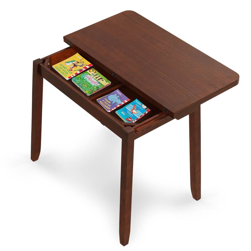 Gymax Folding Dining Table for 4 People w/ Hidden Storage Rubber Wood
