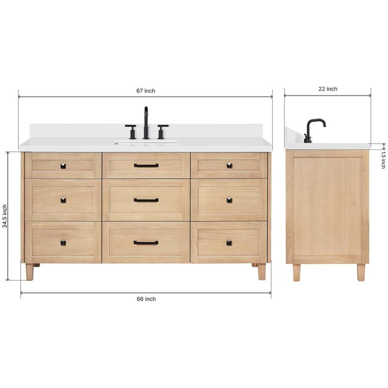 Ariel B67WQRVO Monroe 67" Free Standing Single Basin Vanity Set with