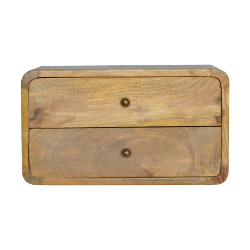 HomeRoots 18" Oak Solid Wood Two Drawer Floating Nightstand