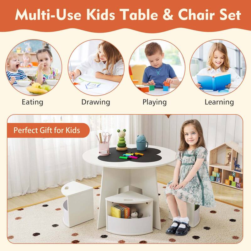 5 Pieces Kids Table and Chairs Children Round Table w/ Storage Stools