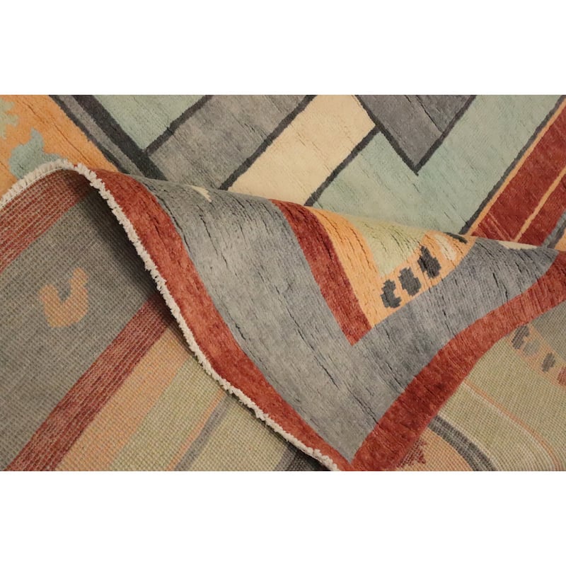 Hand Knotted Oriental 100% Wool Carpet Modern Geometric Multi-Colored Gabbeh Area Rug - 8' 10'' X 6' 0''