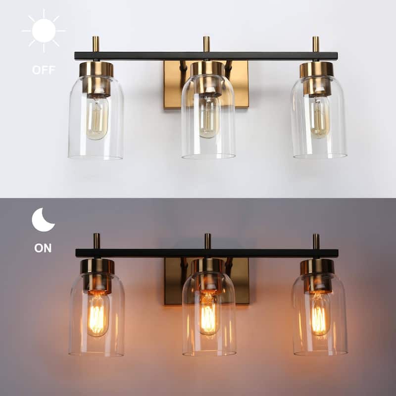 Modern Black Gold 2/3-Light Bathroom Vanity Lights Linear Wall Sconces for Powder Room