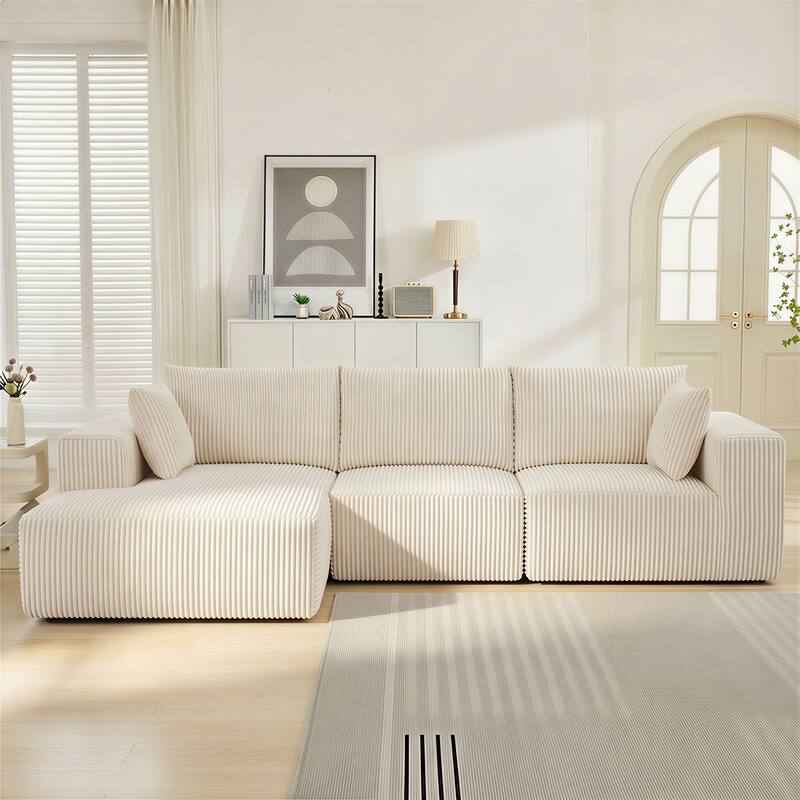 Modular Sectional Sofa, Cloud L-Shaped Couch with Deep Seats and Chaise, Upholstered Boneless Modular Couch - Beige
