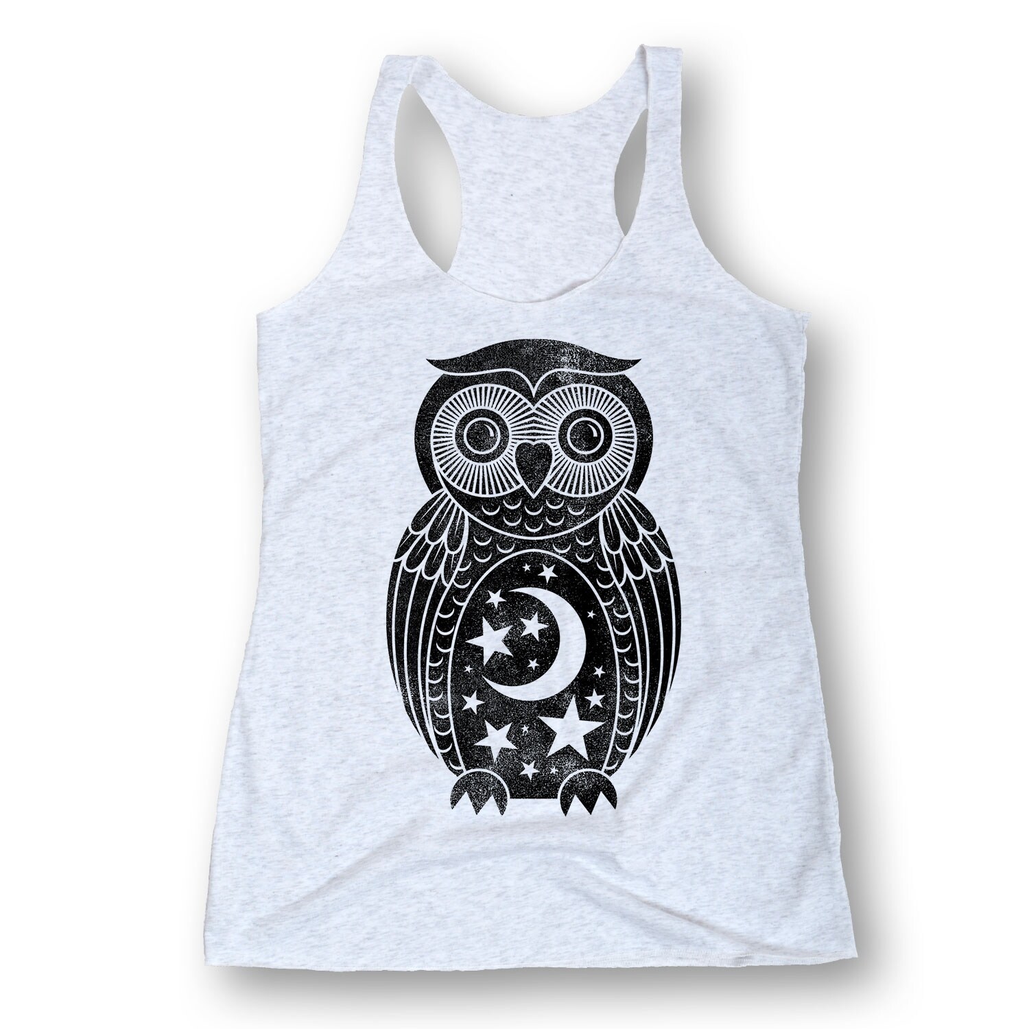 Shop Moon Stars Owl Adult Ladies Triblend Racerback Tank