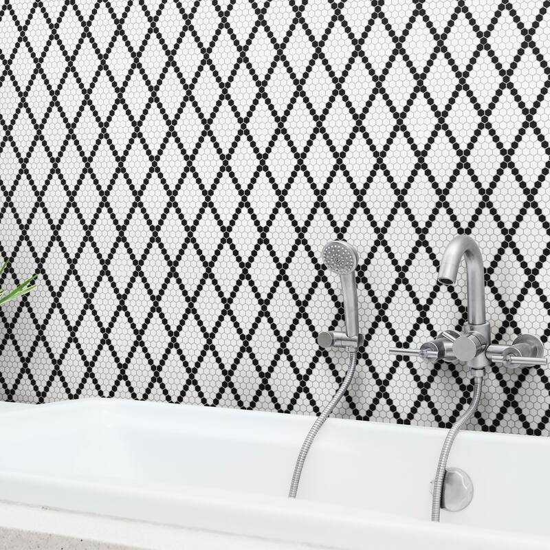 Merola Tile Metro 1" Hex Matte White w/Black Diamond 10-1/4" x 11-7/8" Porcelain Mosaic Floor and Wall Tile