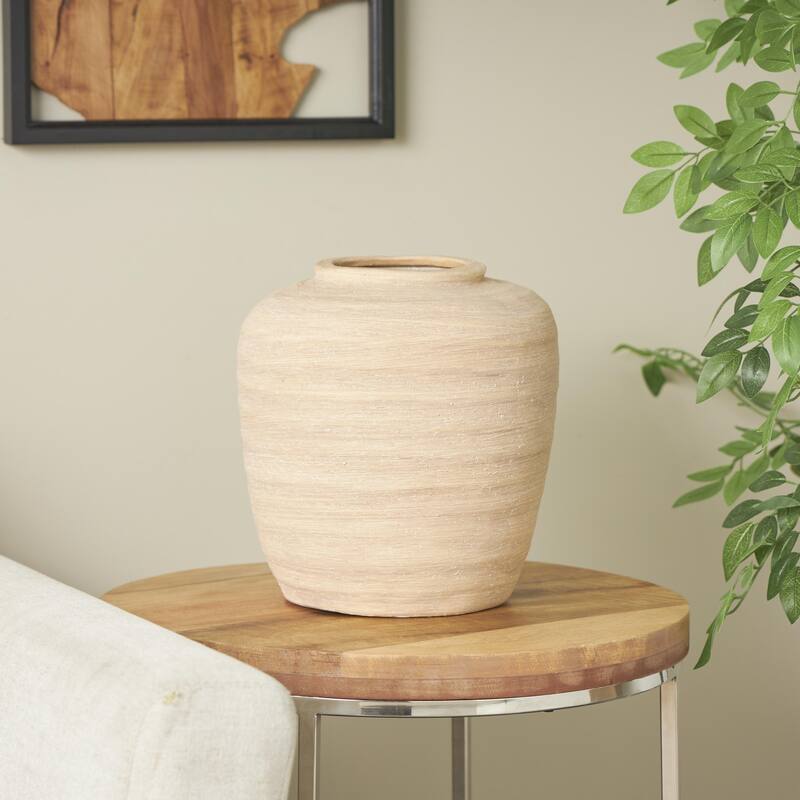 Ceramic Wide Textured Decorative Vase - Beige - Roche River Decor