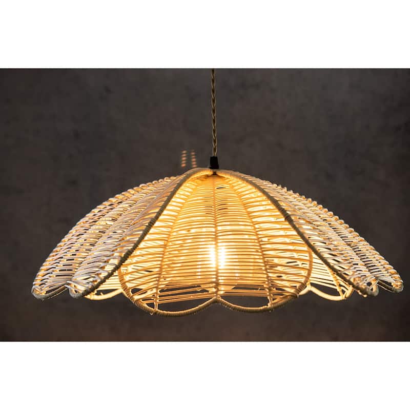 Boho Rattan Flower Pendant Light Coastal Hanging Fixture Light - 20" Wide