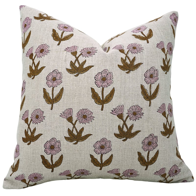 Linen Farmhouse Block print pillow Cover - Kirti - Pillow Covers - 18" x 18"