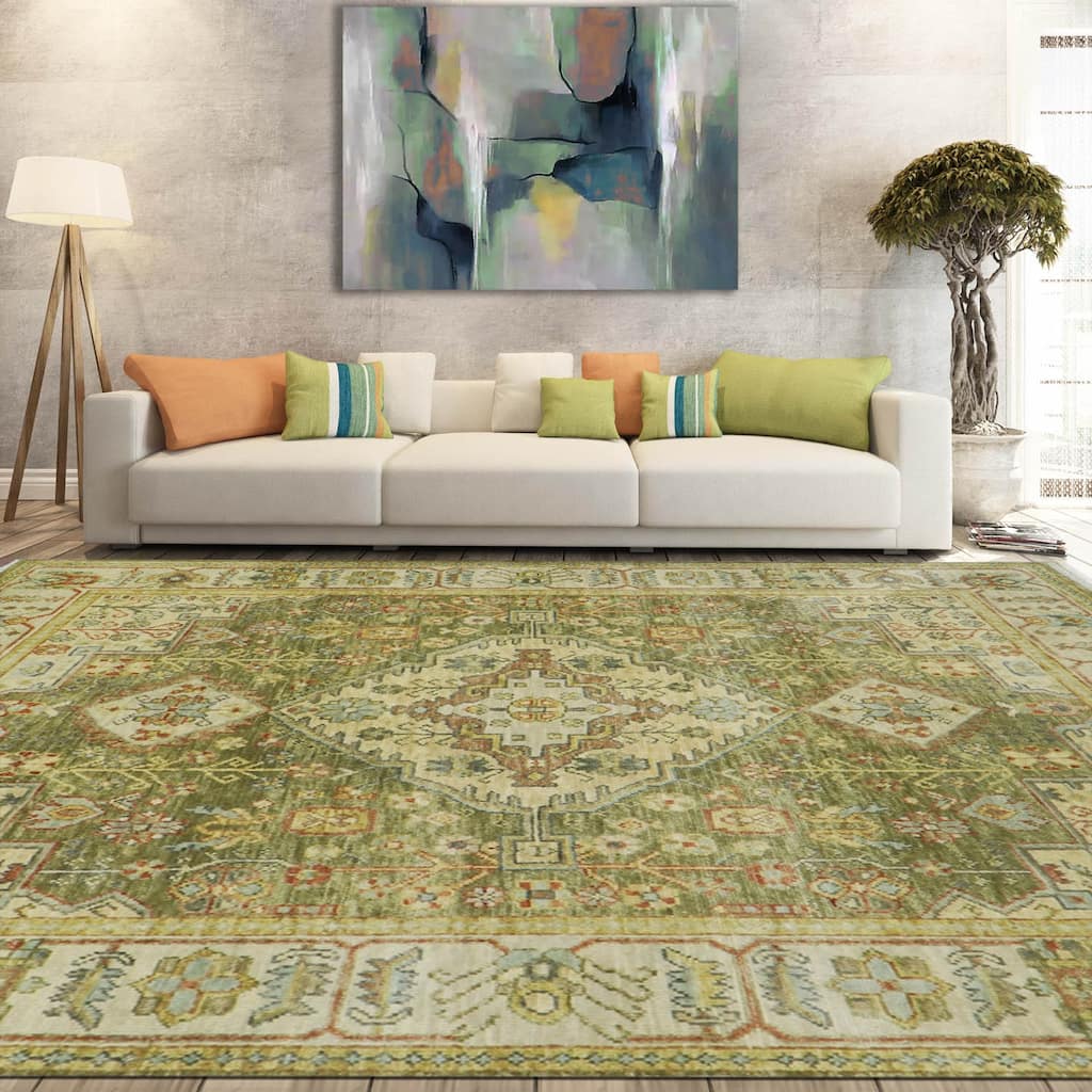 Green Traditional Oushak Wool Rug 8x10 Hand Knotted by LoomBloom - 7' 11'' x 10' 1''