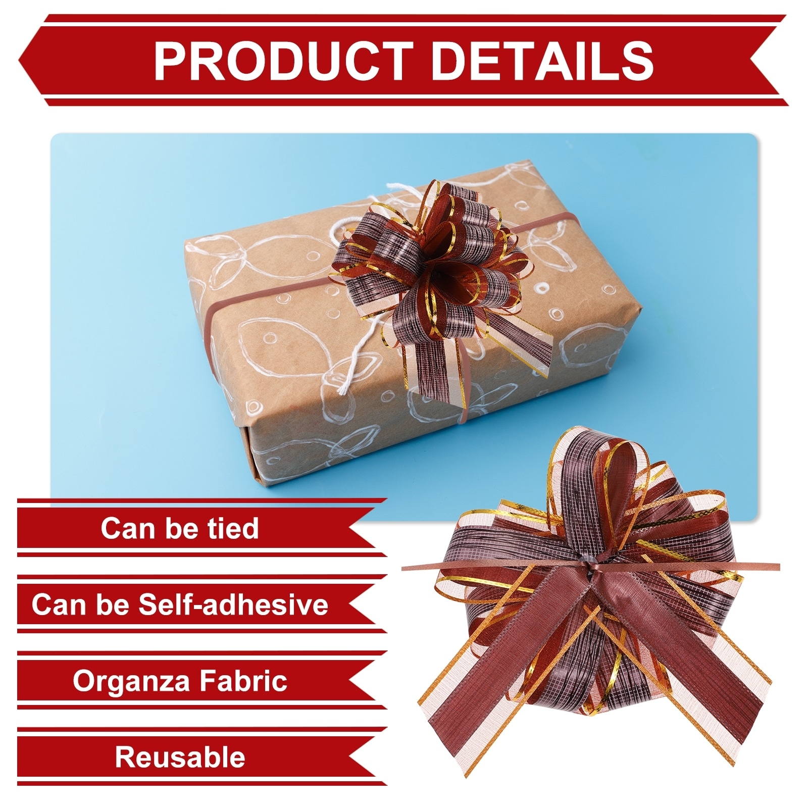 8-Pack Bow for Gift Wrapping, Wood Grain Ribbon Bows - 8.7" x 6.7"