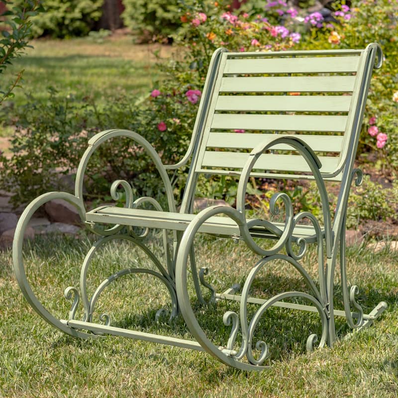 "Monte Carlo 1968" Iron Rocking Arm Chair in Antique Green - 24.5" L x 42" W x 36.5" H