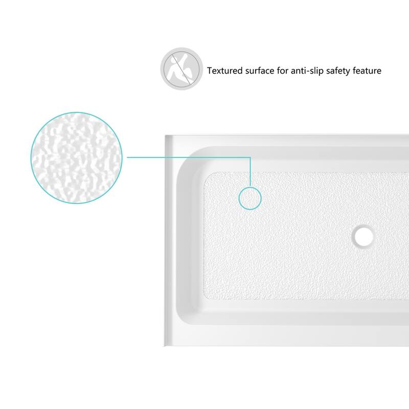 Indigo Home 60x32 inch Single Threshold Shower Tray Center Drain in White
