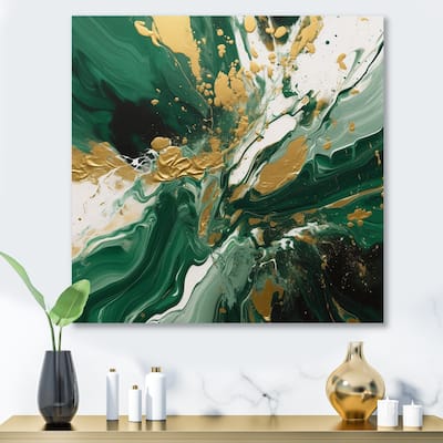 Designart "Green and Gold Liquid Magic I" Abstract Metal Wall Decor