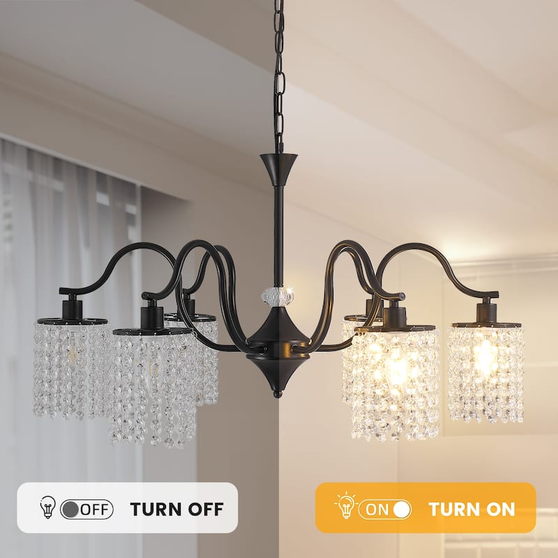 Modern Farmhouse Vintage Crystal Chandelier, 6-Light Rustic Kitchen Island Light Fixture