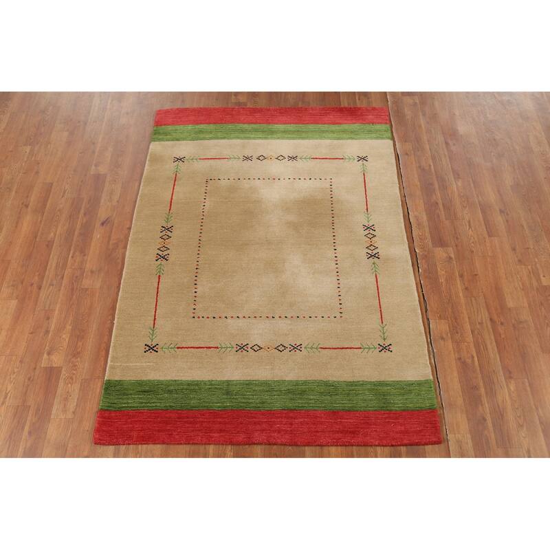 Striped Gabbeh Indian Accent Rug Handmade Wool Carpet - 4'0"x 5'9"