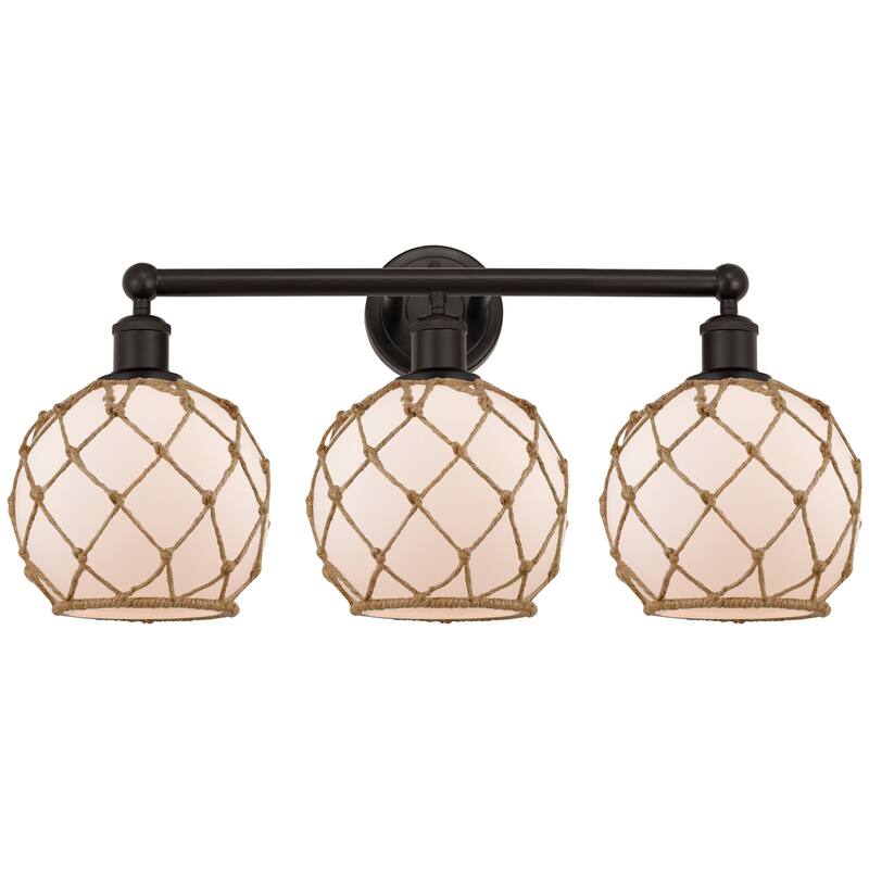 Innovations Lighting 616-3W-13-26 Farmhouse Rope Vanity Farmhouse Rope - Oil Rubbed Bronze / White Glass with Brown Rope