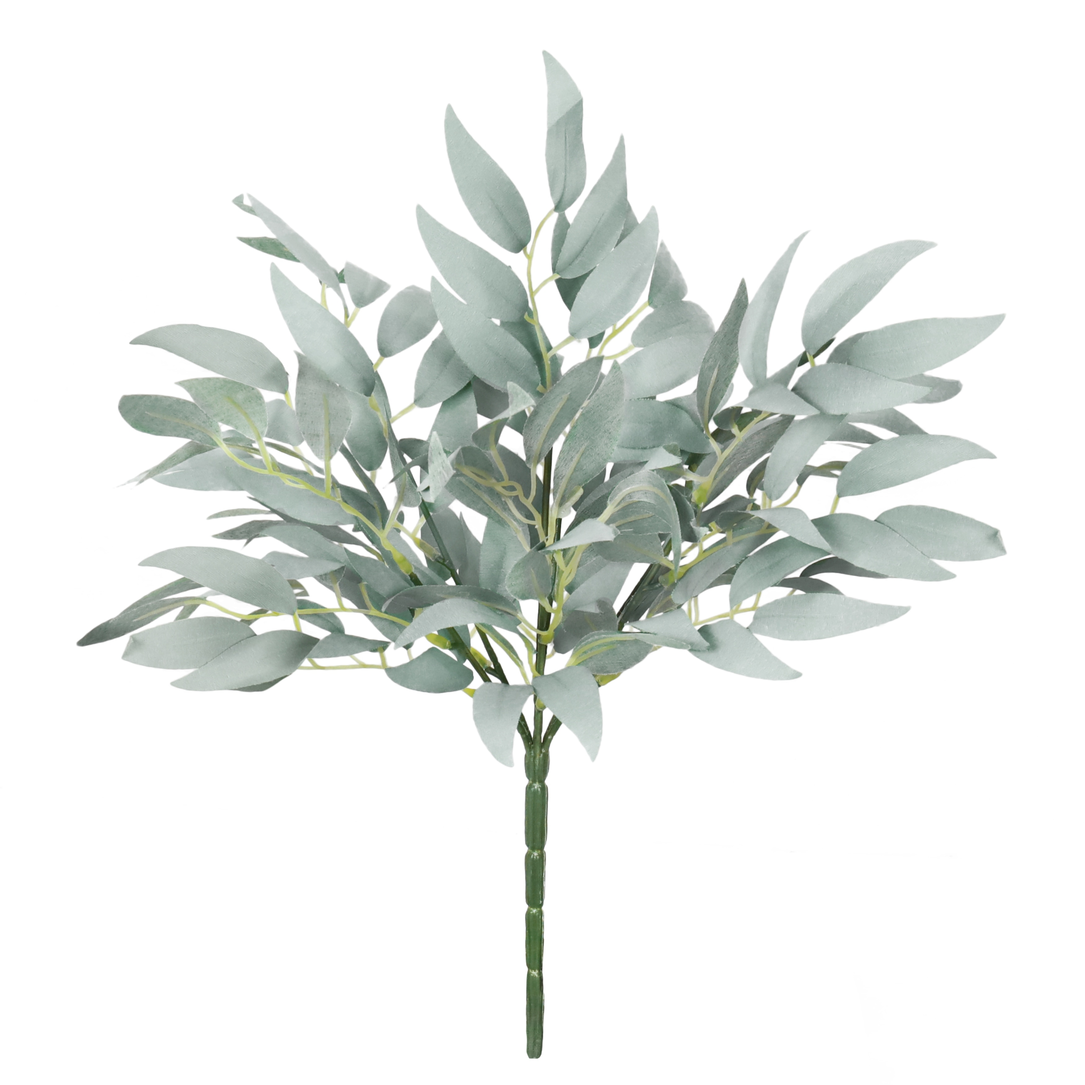 Set of 3 Frosted Green Artificial Willow Leaf Stem Plant Greenery Bush 14in - 14" L x 9" W x 9" DP