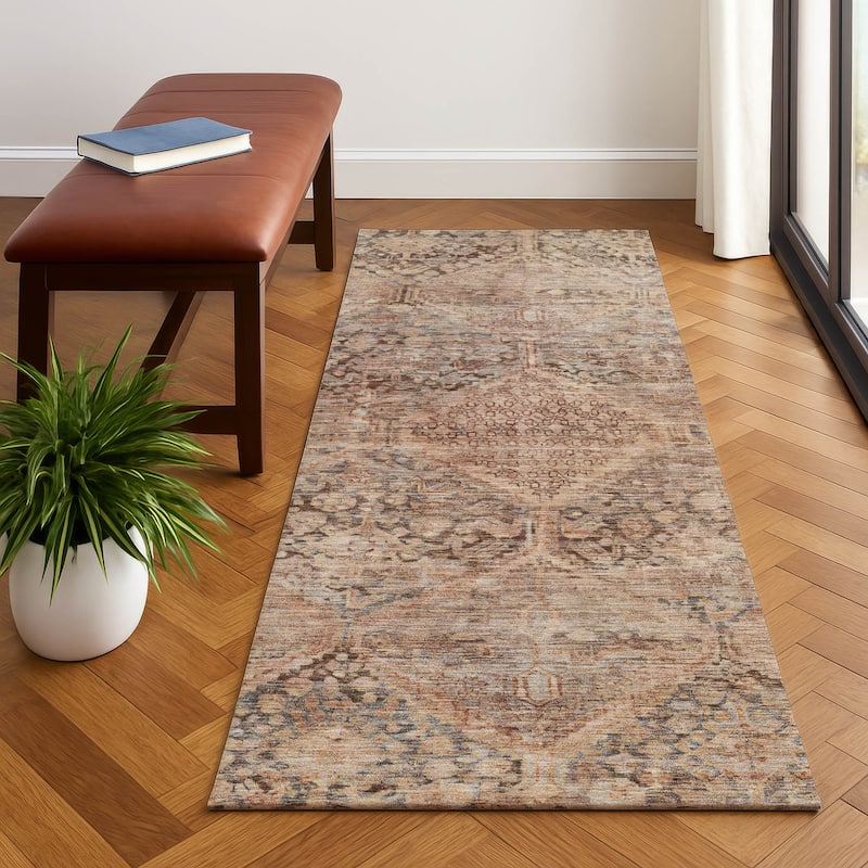 Premium Washable Super Soft Vintage Traditional Mayfield Rug - Copper - 2'3" x 7'6"