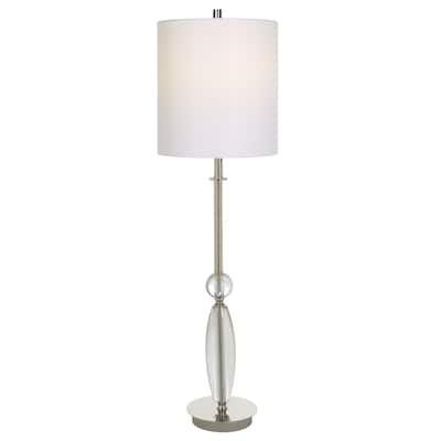 Curved Base Buffet Lamp with Round Drum Shade - 35.5" - White