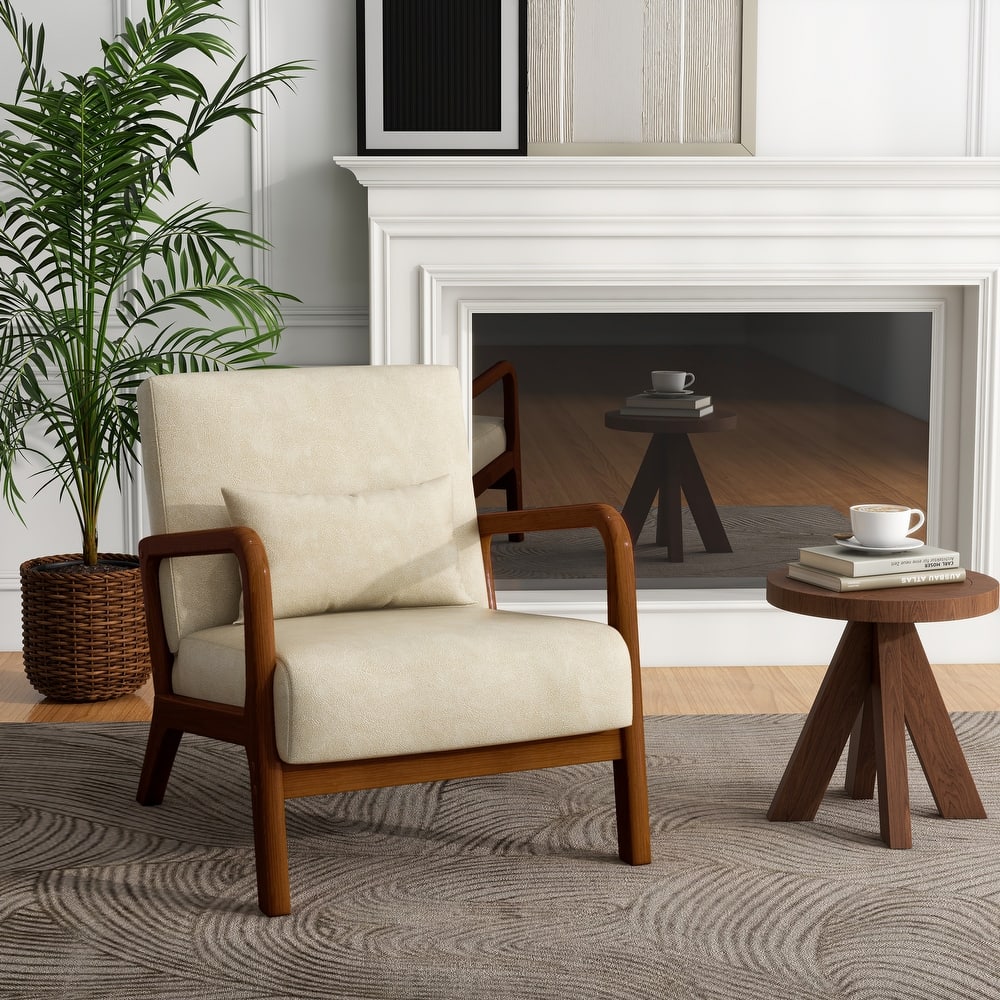 Mid Century Modern Upholstered Accent Chair with Pillow