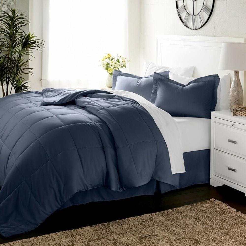 8pc King Size Luxury Ultra Soft Bedding Set Midnight Blue