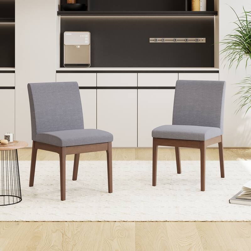 Modern Set of 2 Dining Chairs with Backrest Upholstered Seat, Rubberwood Legs for Dining Room Living Room and Bedroom - Grey