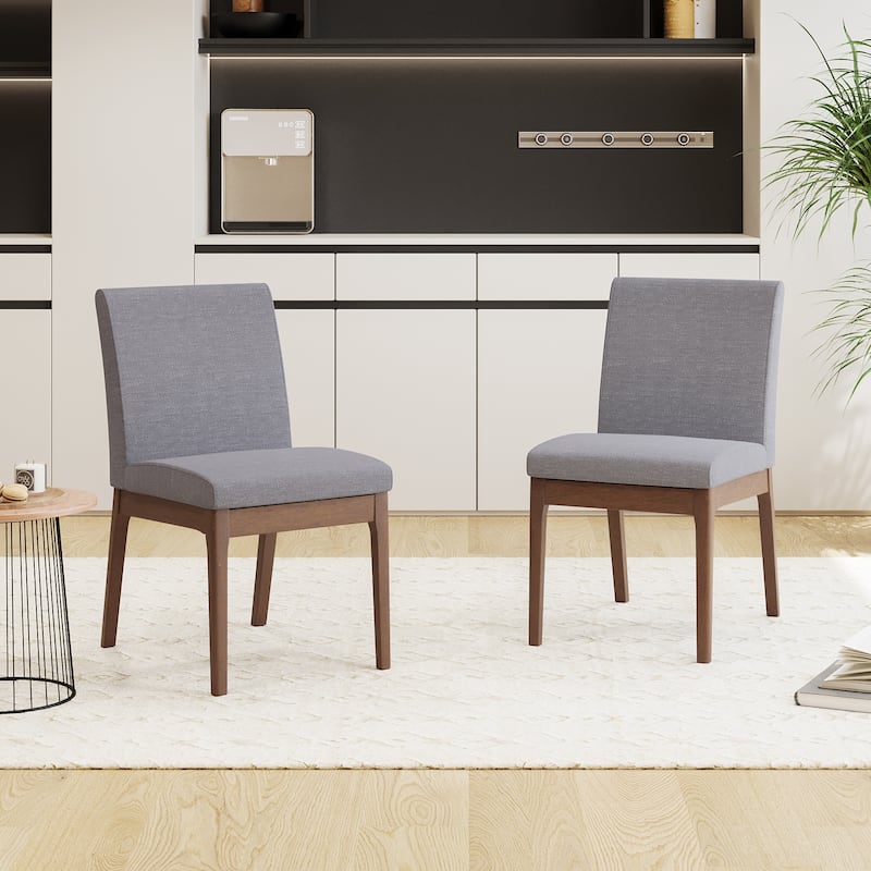 Roomfitters Modern Upholstered Dining Chairs with Solid Wood Legs and Fabric Seat, Set of 2 - Grey