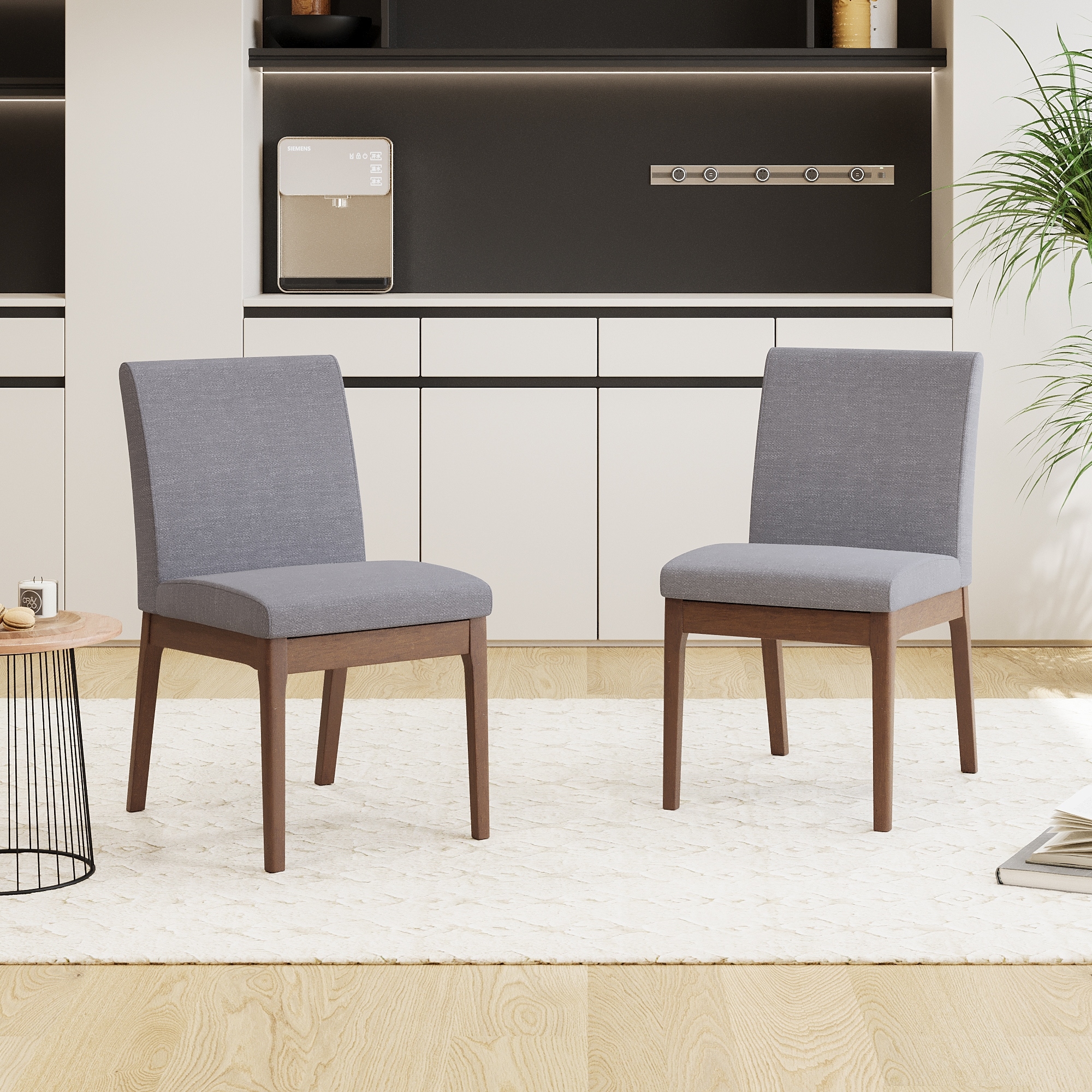 Roomfitters Modern Upholstered Dining Chairs with Solid Wood Legs and Fabric Seat, Set of 2