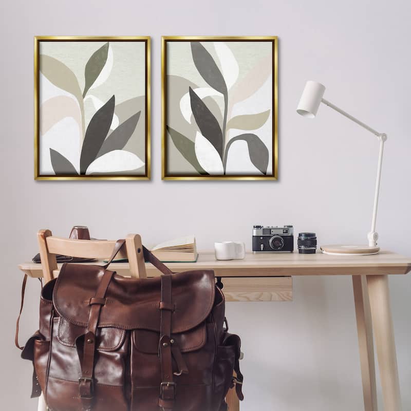 Stupell Neutral Leaf Shapes Framed Floater Canvas Wall Art Design By June Erica Vess (Set of 2)