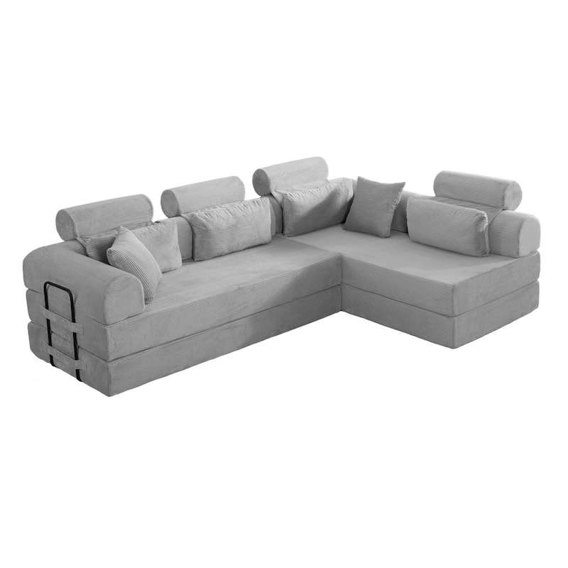 106.3" L-Shaped Corduroy Sectional Sofa with Pillows, No Assembly Required