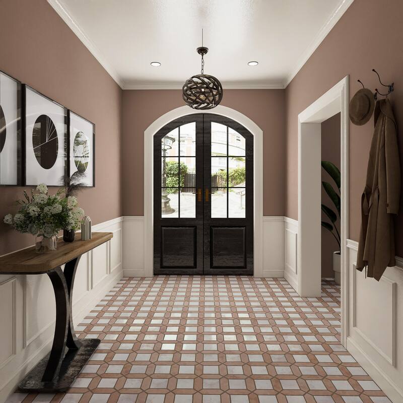 Merola Tile Picket Arenta Cotto with White Square 14-5/8" x 22-1/2" Porcelain Floor and Wall Tile - Case (5 Tiles)