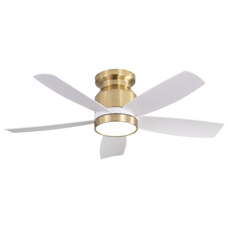 Indoor 42 Inch Flush Mount Ceiling Fan with Light, 5 White Reversible Fan Blades Ceiling Fan for Bedroom Living Room Office